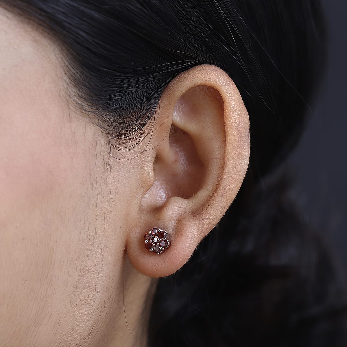 Orissa Rhodolite Garnet Floral Stud Earrings in Platinum Over Sterling Silver 1.25 ctw image number 2