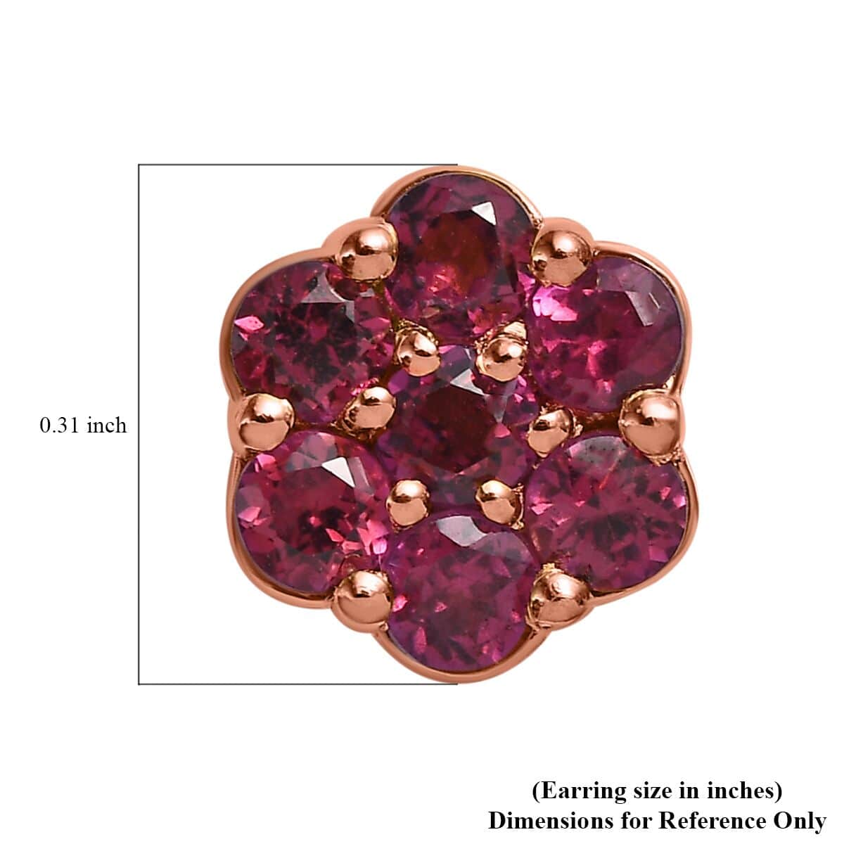Orissa Rhodolite Garnet Floral Stud Earrings in Vermeil Rose Gold Over Sterling Silver 1.25 ctw image number 4