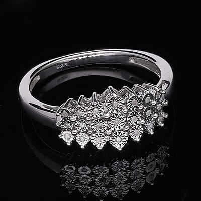 White Diamond Ring in Platinum Over Sterling Silver