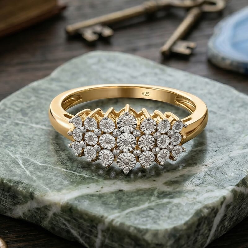 Diamond 0.10 ctw Ring in Vermeil Yellow Gold Over Sterling Silver (Size 9.0)