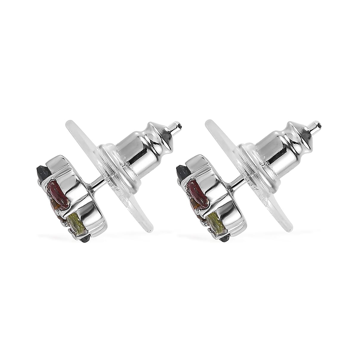 Multi-Tourmaline Floral Stud Earrings in Platinum Over Sterling Silver 1.00 ctw image number 3