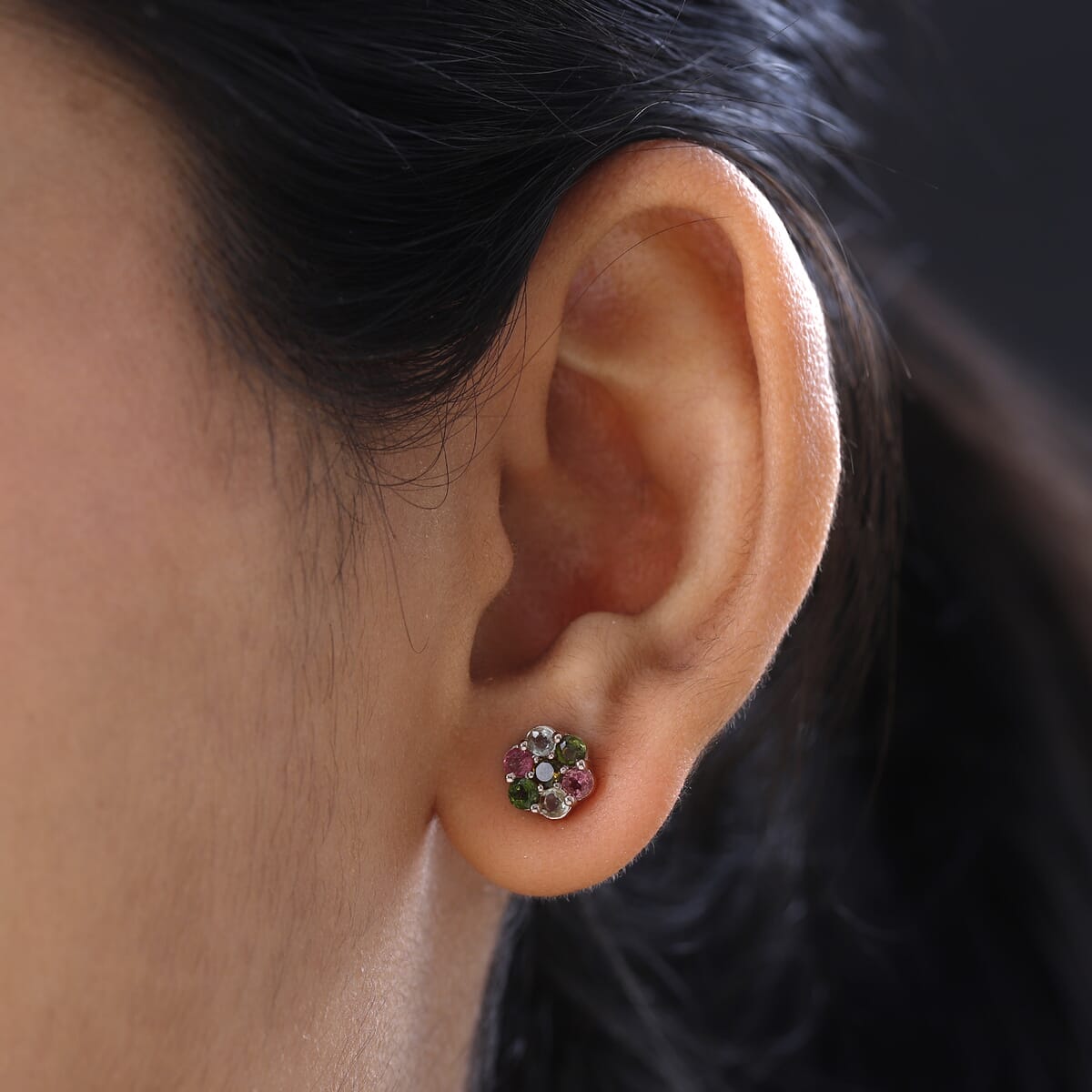 D'Joy Multi-Tourmaline 1.00 ctw Floral Stud Earrings in Vermeil Rose Gold Over Sterling Silver  image number 2