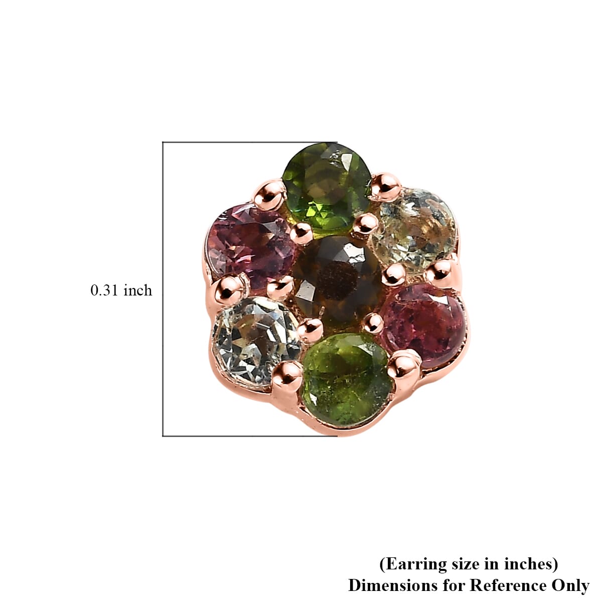 D'Joy Multi-Tourmaline 1.00 ctw Floral Stud Earrings in Vermeil Rose Gold Over Sterling Silver  image number 4