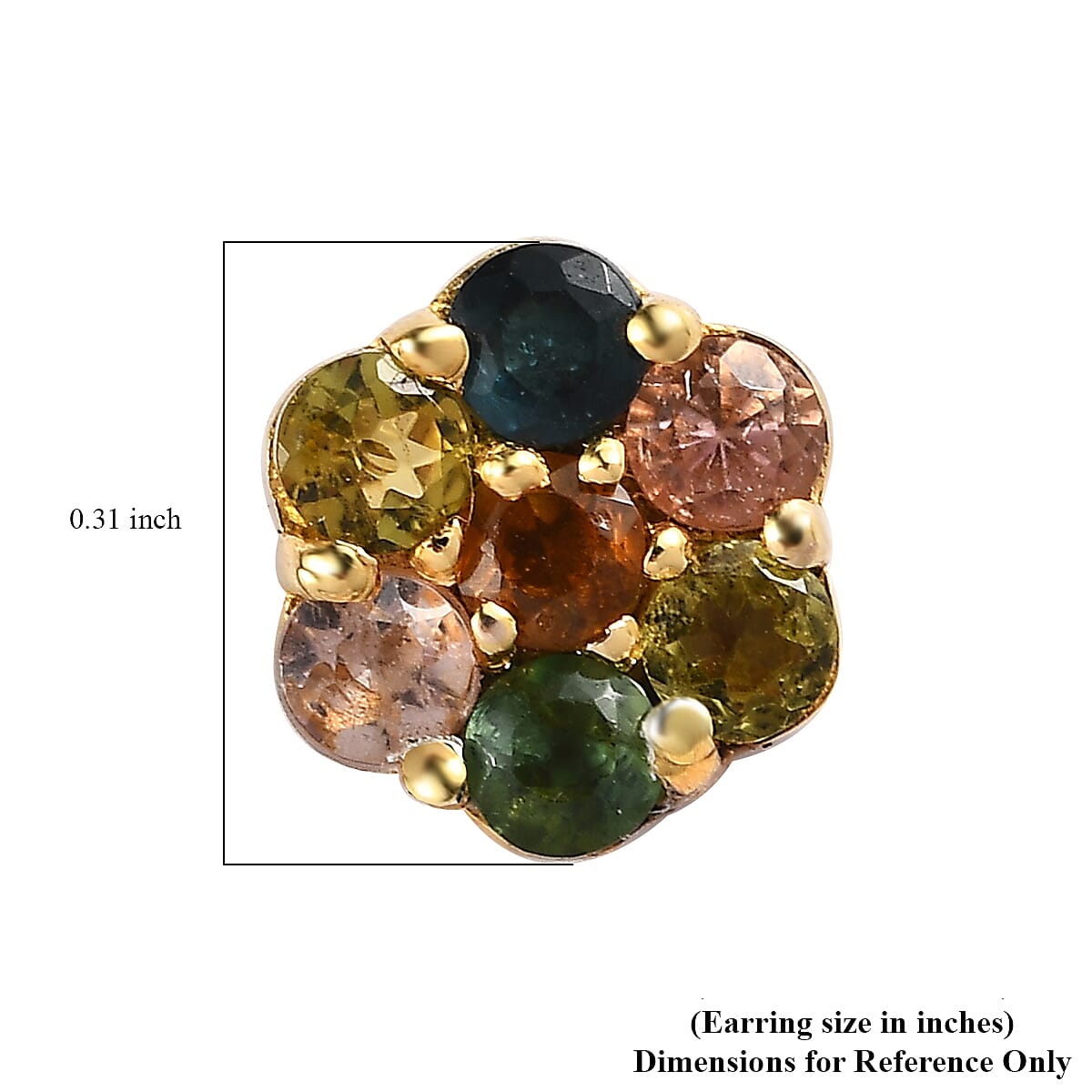 Multi-Tourmaline Floral Earrings in Vermeil YG Over Sterling Silver 1.00 ctw