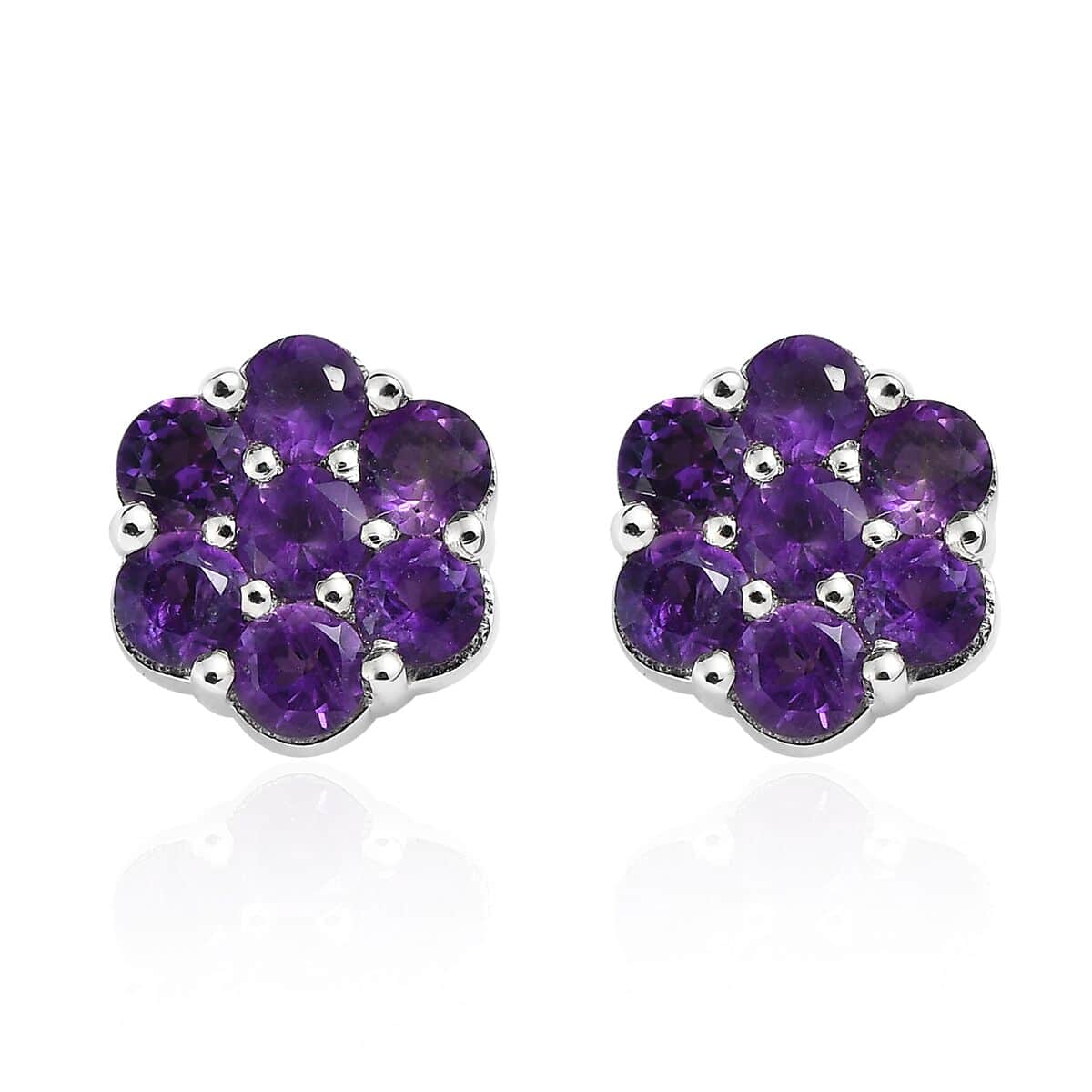 African Amethyst Floral Stud Earrings in Platinum Over Sterling Silver 0.85 ctw image number 0