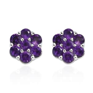 African Amethyst Floral Stud Earrings in Platinum Over Sterling Silver 0.85 ctw