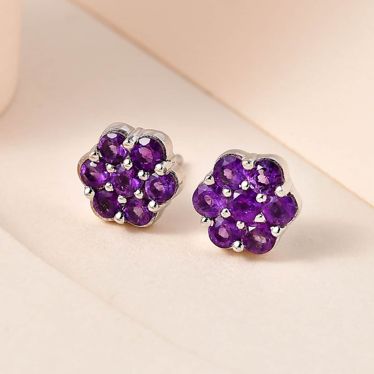 African Amethyst Floral Stud Earrings in Platinum Over Sterling Silver 0.85 ctw image number 1