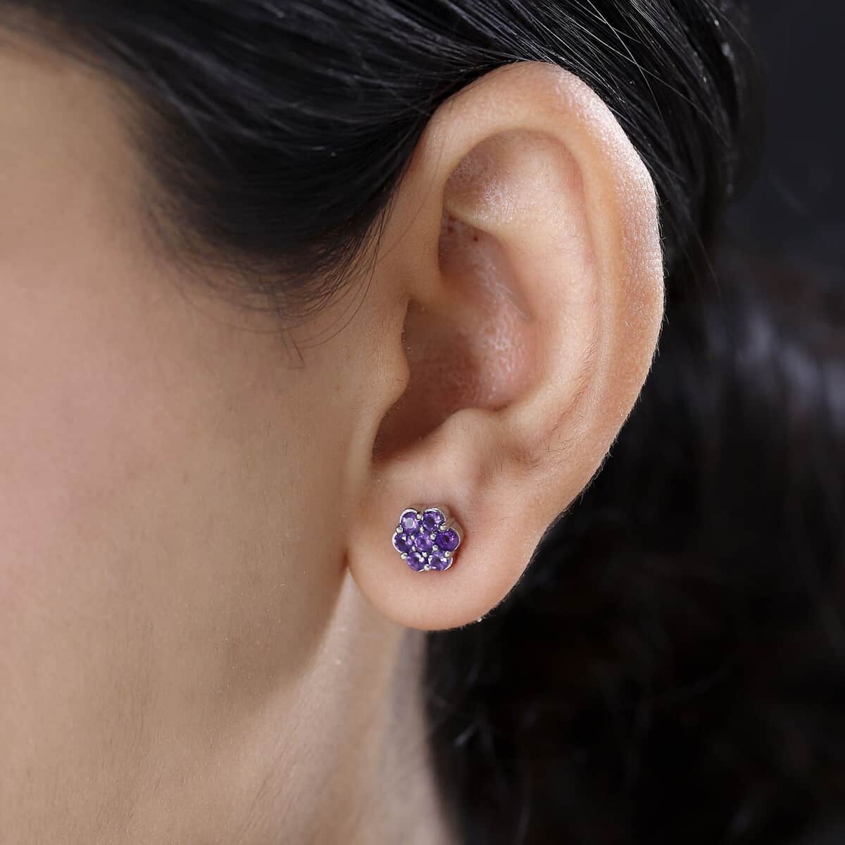 African Amethyst Floral Stud Earrings in Platinum Over Sterling Silver 0.85 ctw image number 2