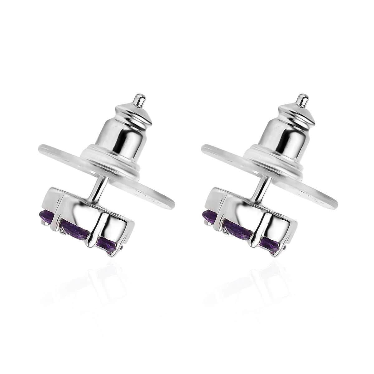 African Amethyst Floral Stud Earrings in Platinum Over Sterling Silver 0.85 ctw image number 3