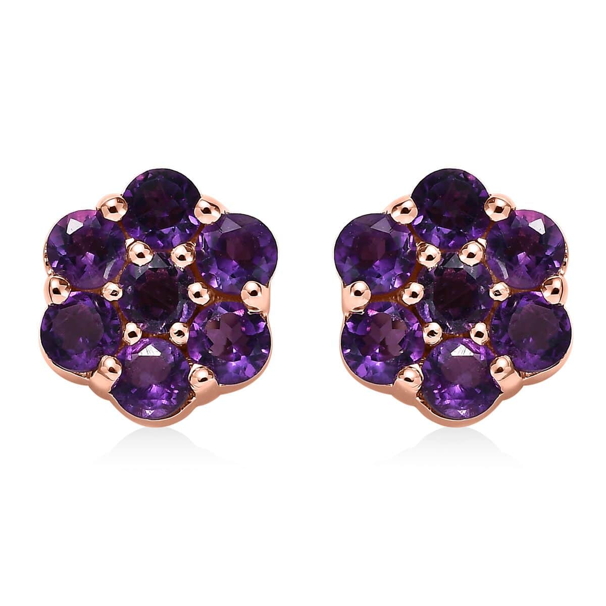 Orissa Rhodolite Garnet Floral Stud Earrings in Vermeil Rose Gold Over Sterling Silver 1.25 ctw image number 0