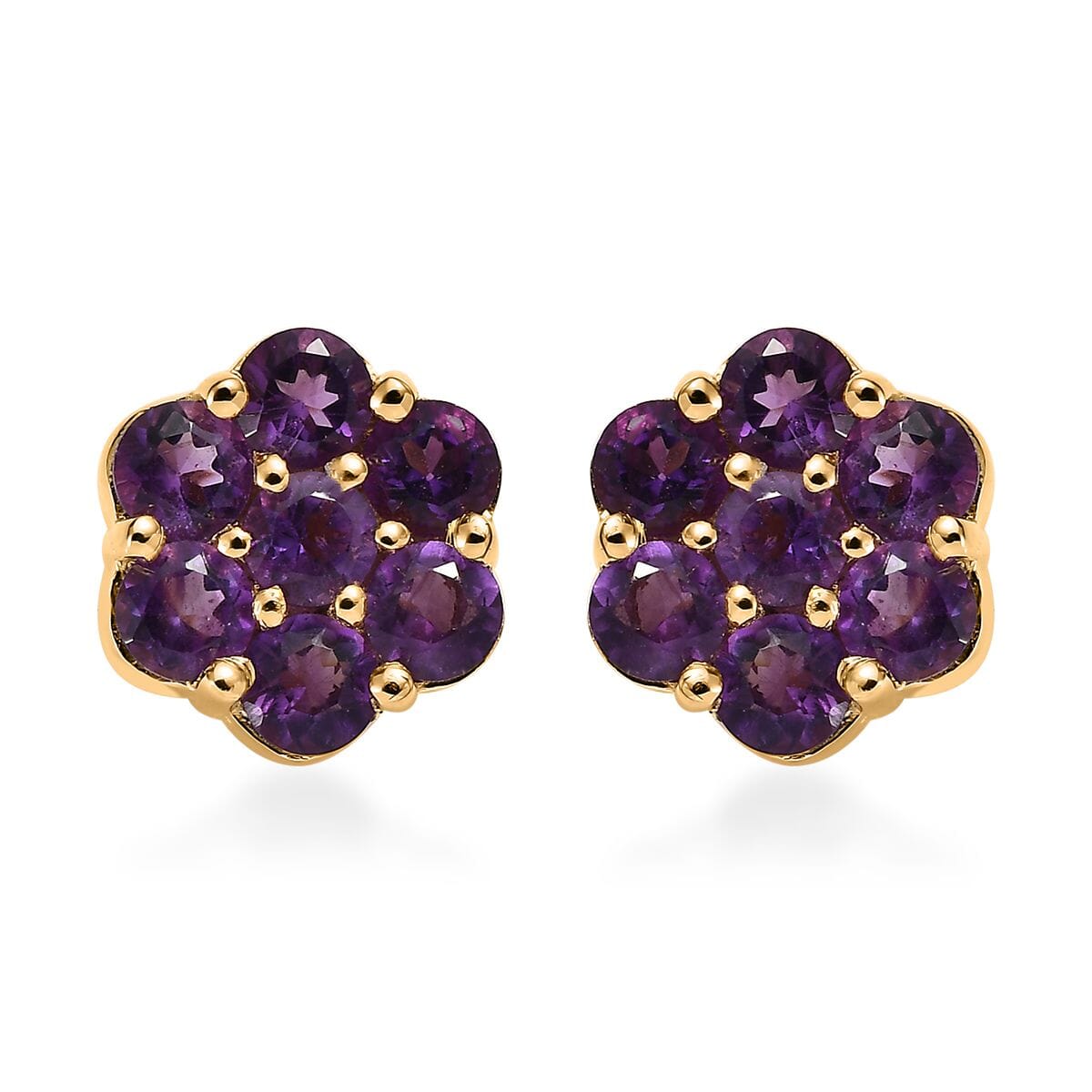 African Amethyst Floral Stud Earrings in Vermeil Yellow Gold Over Sterling Silver 0.85 ctw image number 0