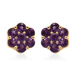 African Amethyst Floral Stud Earrings in Vermeil Yellow Gold Over Sterling Silver 0.85 ctw