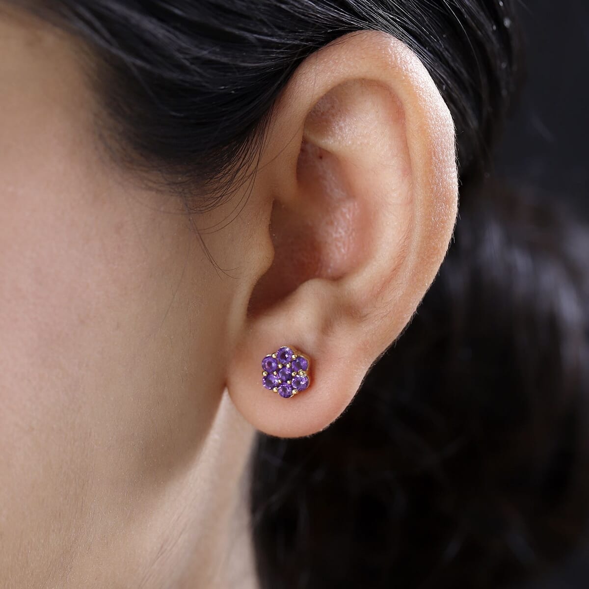 African Amethyst Floral Stud Earrings in Vermeil Yellow Gold Over Sterling Silver 0.85 ctw image number 1