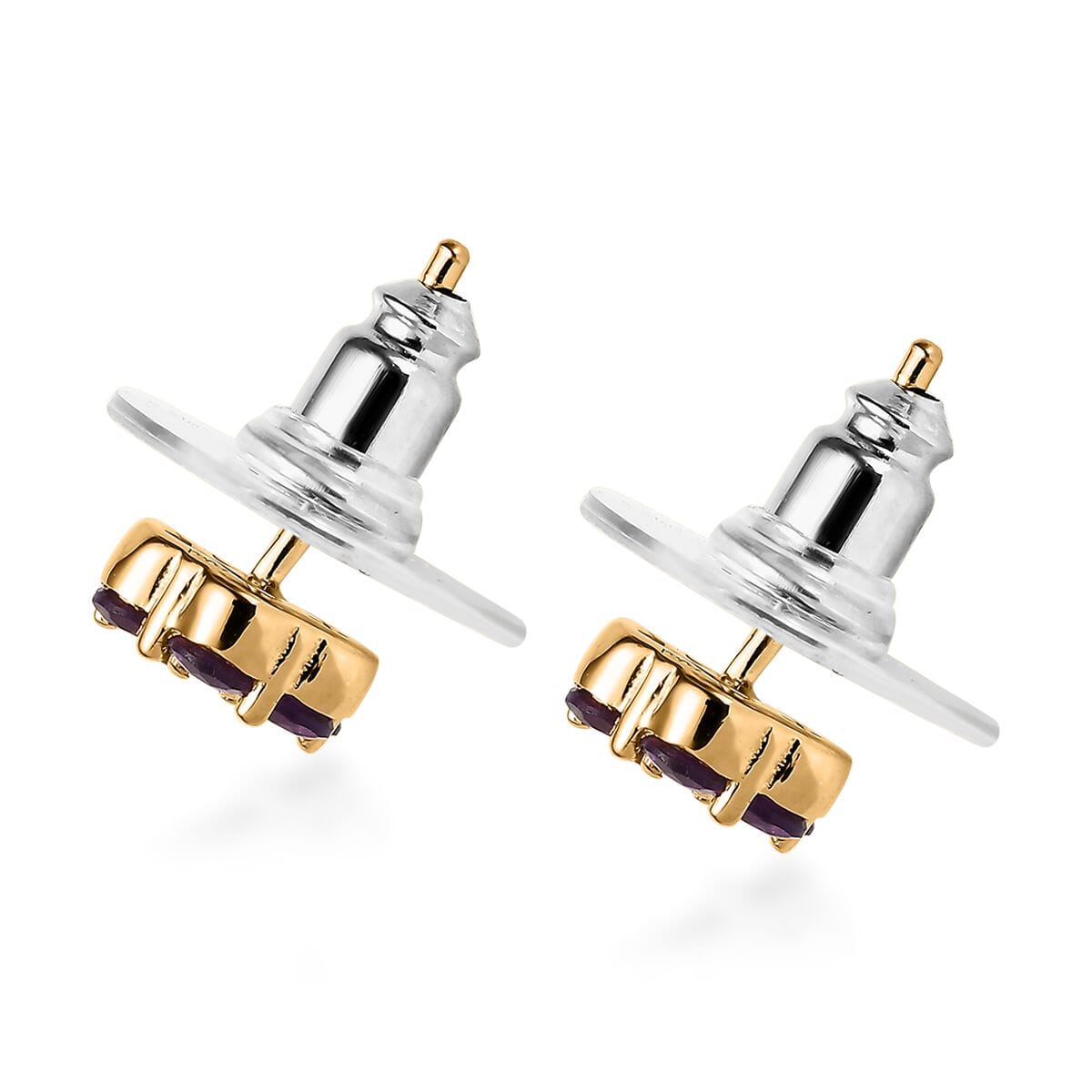 African Amethyst Floral Stud Earrings in Vermeil Yellow Gold Over Sterling Silver 0.85 ctw image number 2