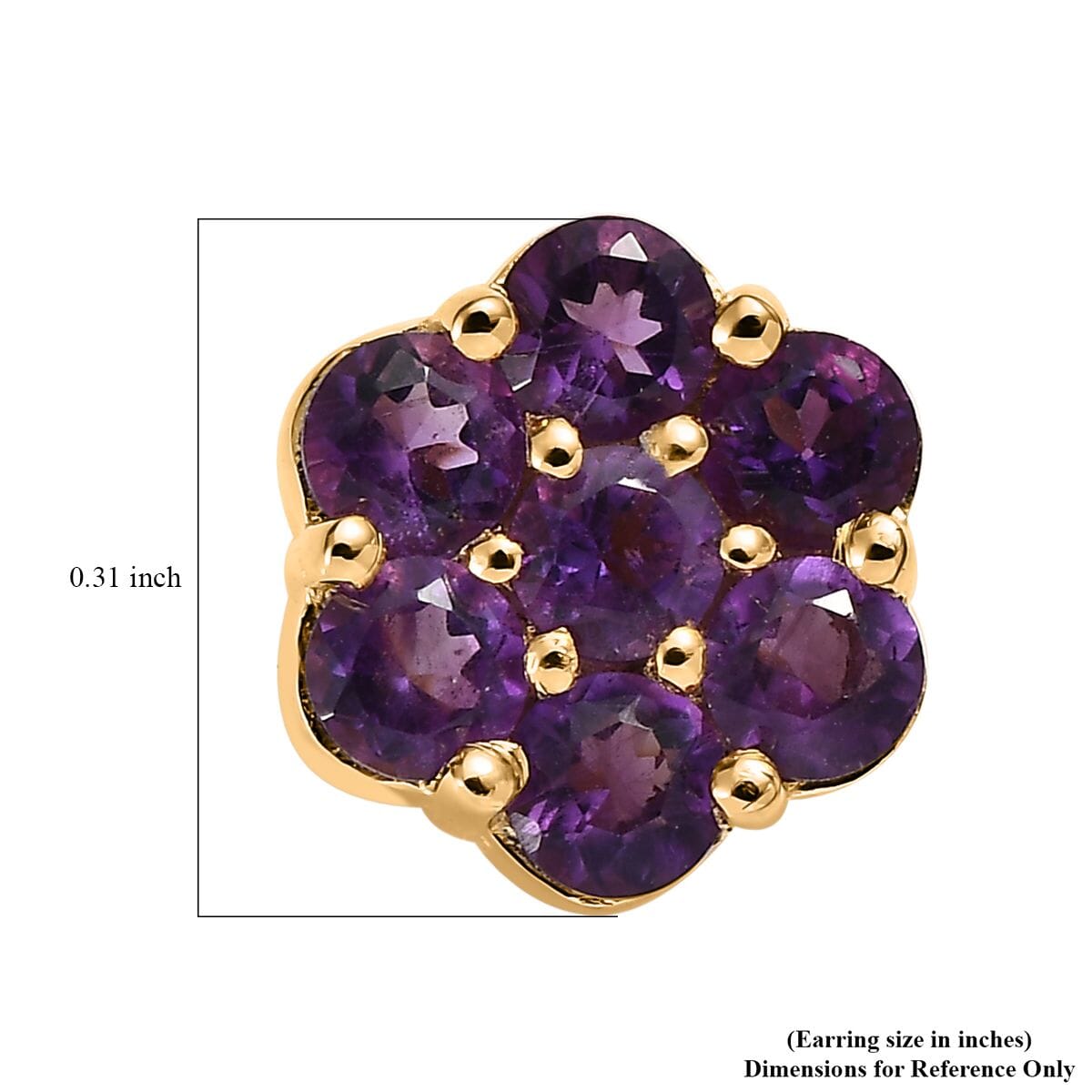 African Amethyst Floral Stud Earrings in Vermeil Yellow Gold Over Sterling Silver 0.85 ctw image number 3