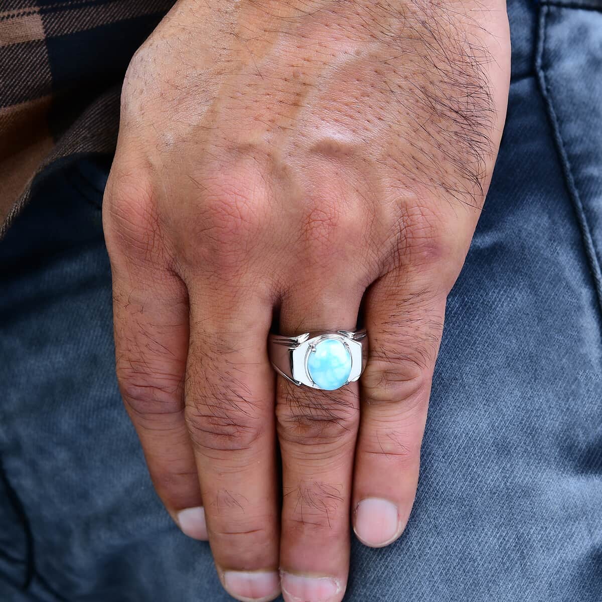 Larimar Men's Ring in Stainless Steel 5.30 ctw image number 2