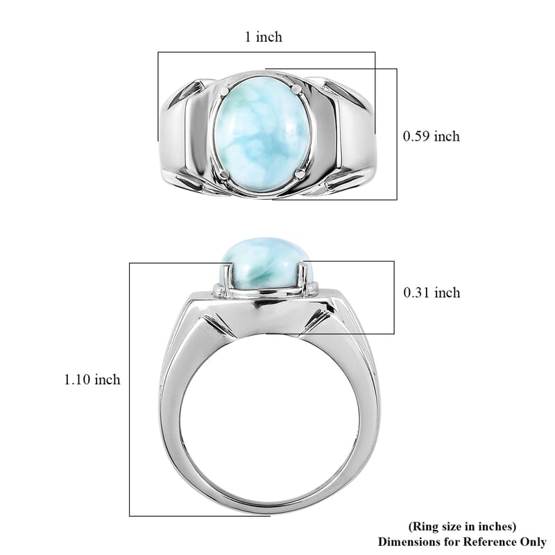 Larimar Men's Ring in Stainless Steel (Size 10.0) 5.30 ctw