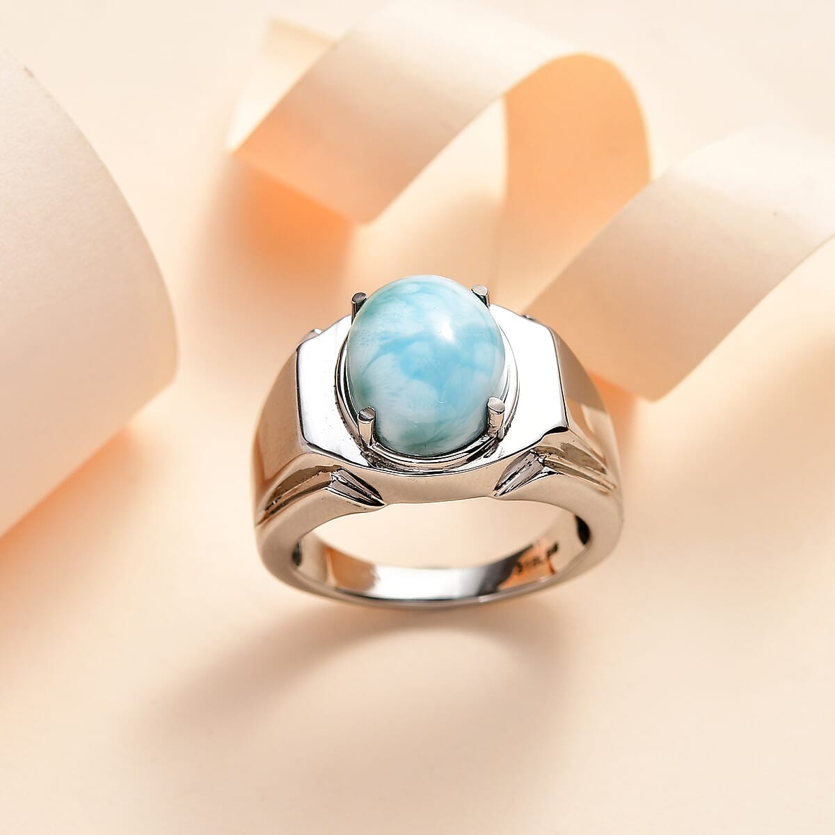 Larimar Men's Ring in Stainless Steel (Size 14.0) 5.30 ctw image number 1