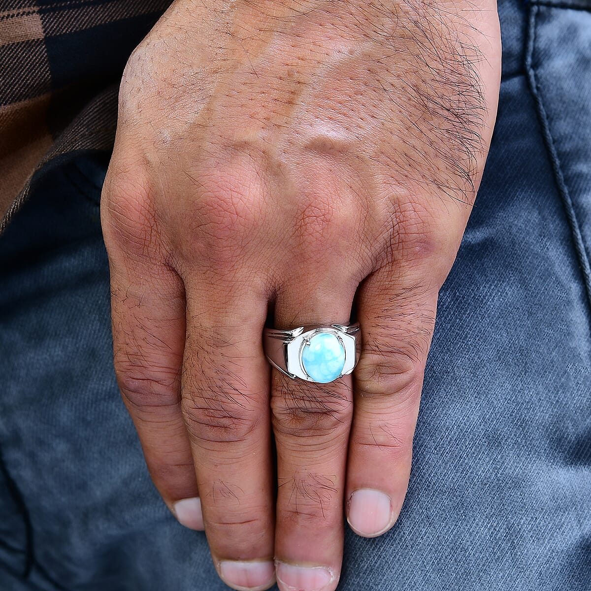 Larimar Men's Ring in Stainless Steel (Size 14.0) 5.30 ctw image number 2