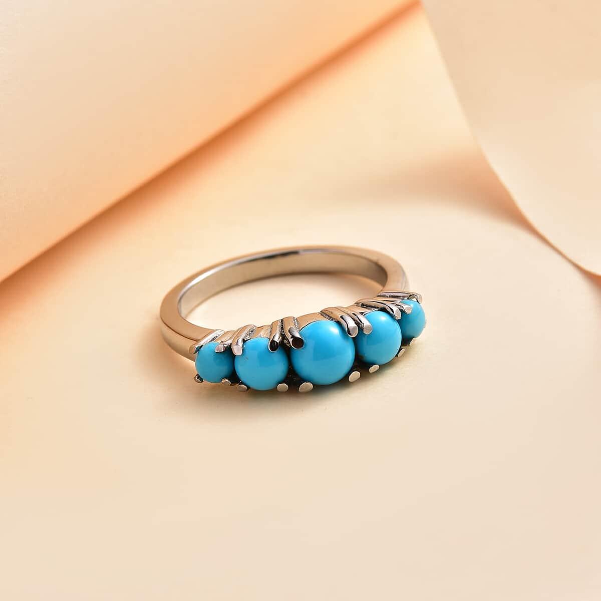 Sleeping Beauty Turquoise 5 Stone Ring in Stainless Steel 1.10 ctw image number 1