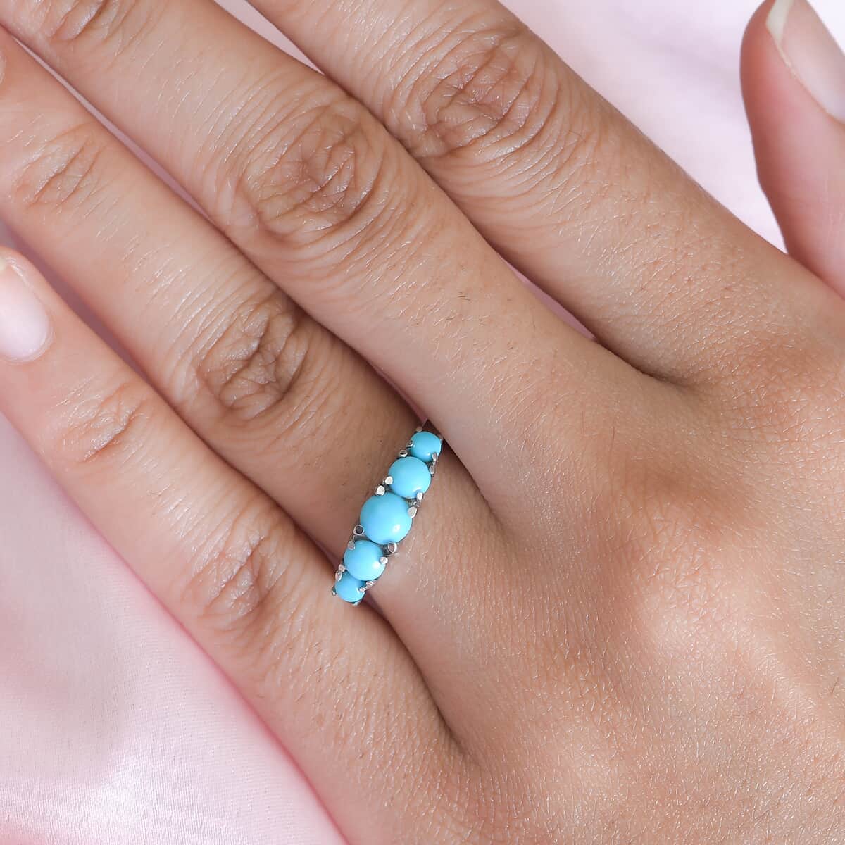 Sleeping Beauty Turquoise 5 Stone Ring in Stainless Steel 1.10 ctw image number 2