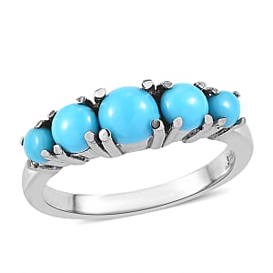 Sleeping Beauty Turquoise 5 Stone Ring in Stainless Steel (Size 8.0) 1.10 ctw , Tarnish-Free, Waterproof, Sweat Proof Jewelry