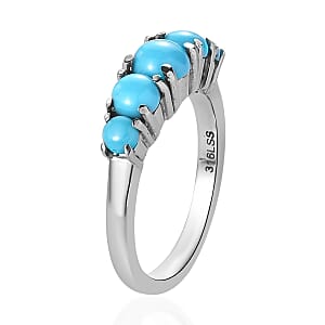 Sleeping Beauty Turquoise 5 Stone Ring in Stainless Steel (Size 8.0) 1.10 ctw , Tarnish-Free, Waterproof, Sweat Proof Jewelry