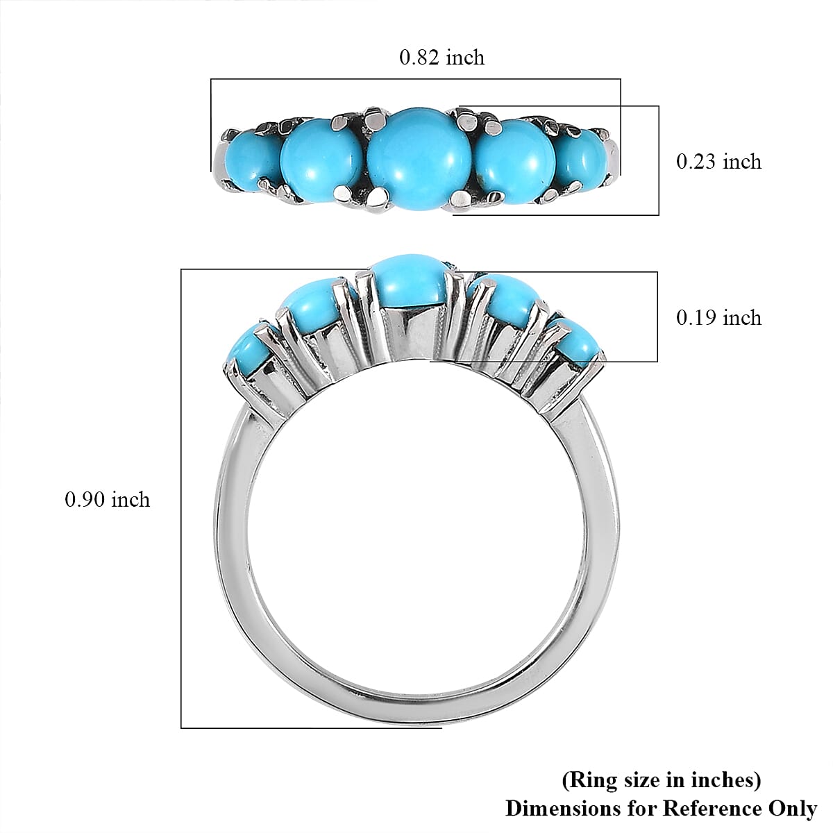 Sleeping Beauty Turquoise 5 Stone Ring in Stainless Steel (Size 9.0) 1.10 ctw , Tarnish-Free, Waterproof, Sweat Proof Jewelry image number 5