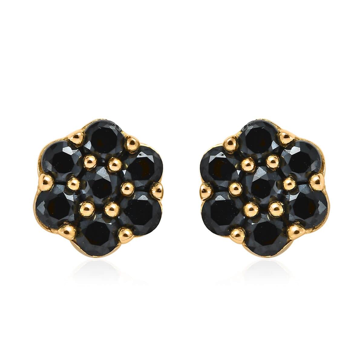 Thai Black Spinel Floral Stud Earrings in Vermeil Yellow Gold Over Sterling Silver 1.35 ctw image number 0
