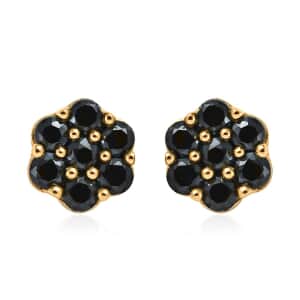 Thai Black Spinel Floral Stud Earrings in Vermeil Yellow Gold Over Sterling Silver 1.35 ctw