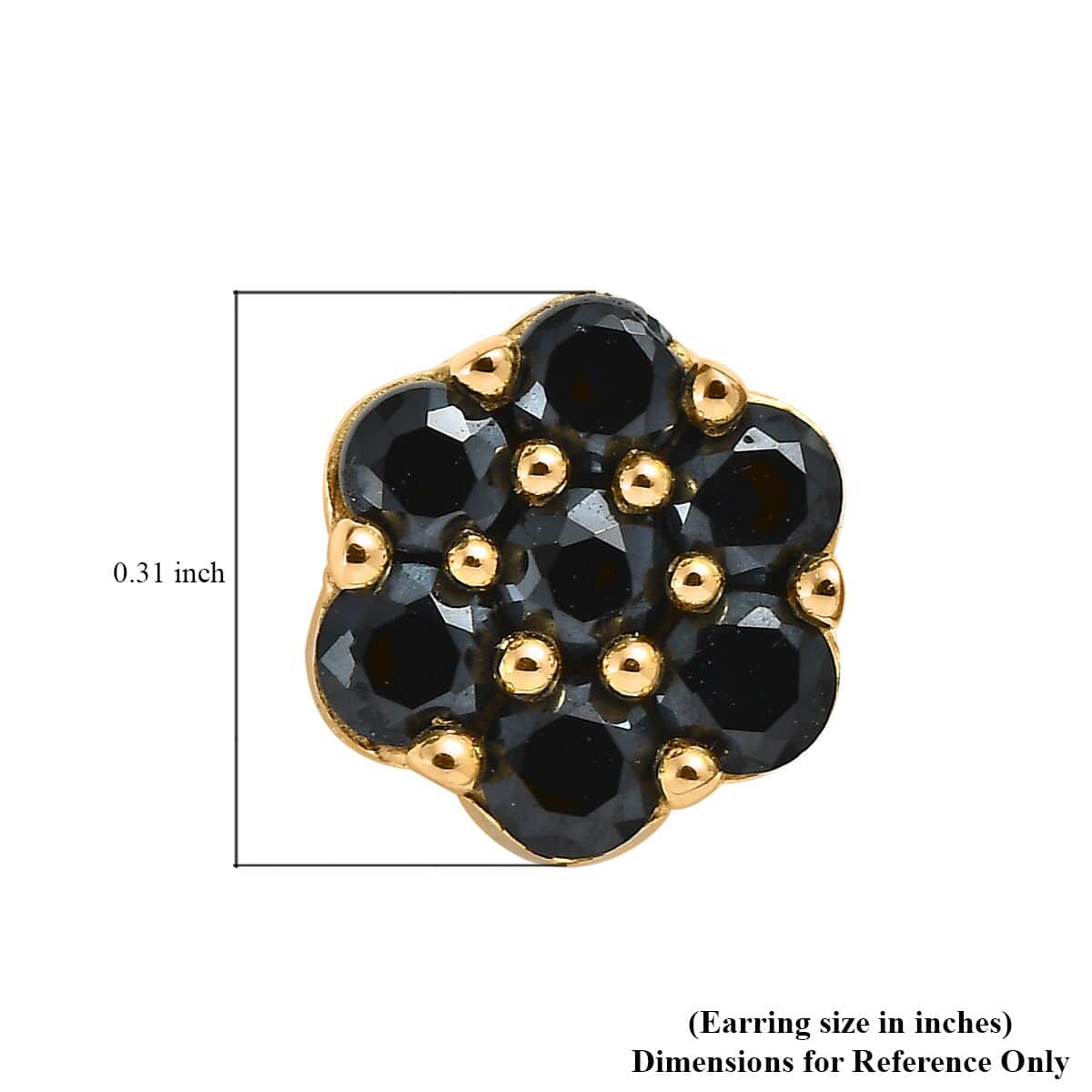 Thai Black Spinel Floral Stud Earrings in Vermeil Yellow Gold Over Sterling Silver 1.35 ctw image number 3