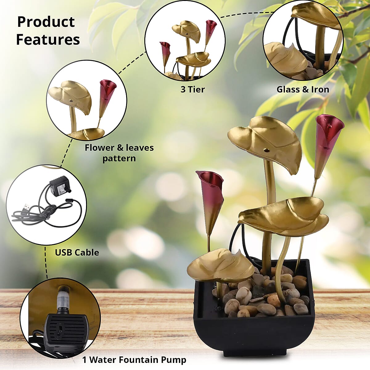 Flower and Leaves USB Water Fountain image number 2