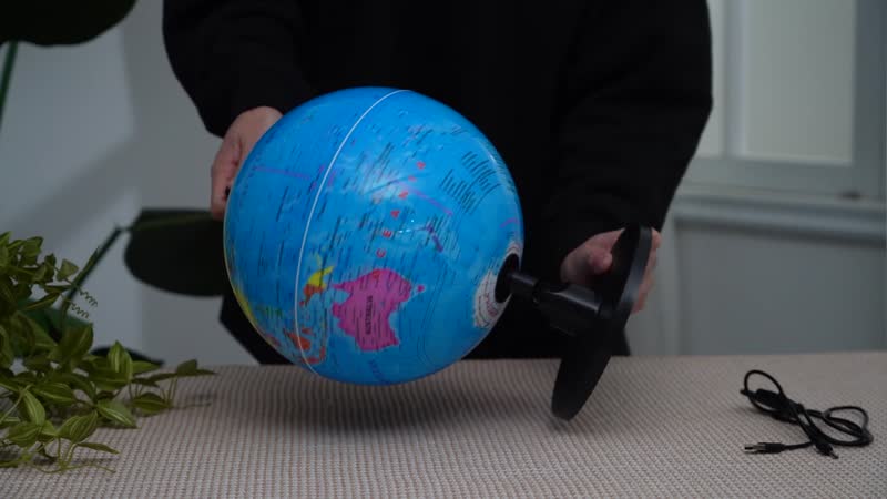 360 Degree Revolving Map of World Painted Globe with Light (USB) (14.5"X7") -Blue