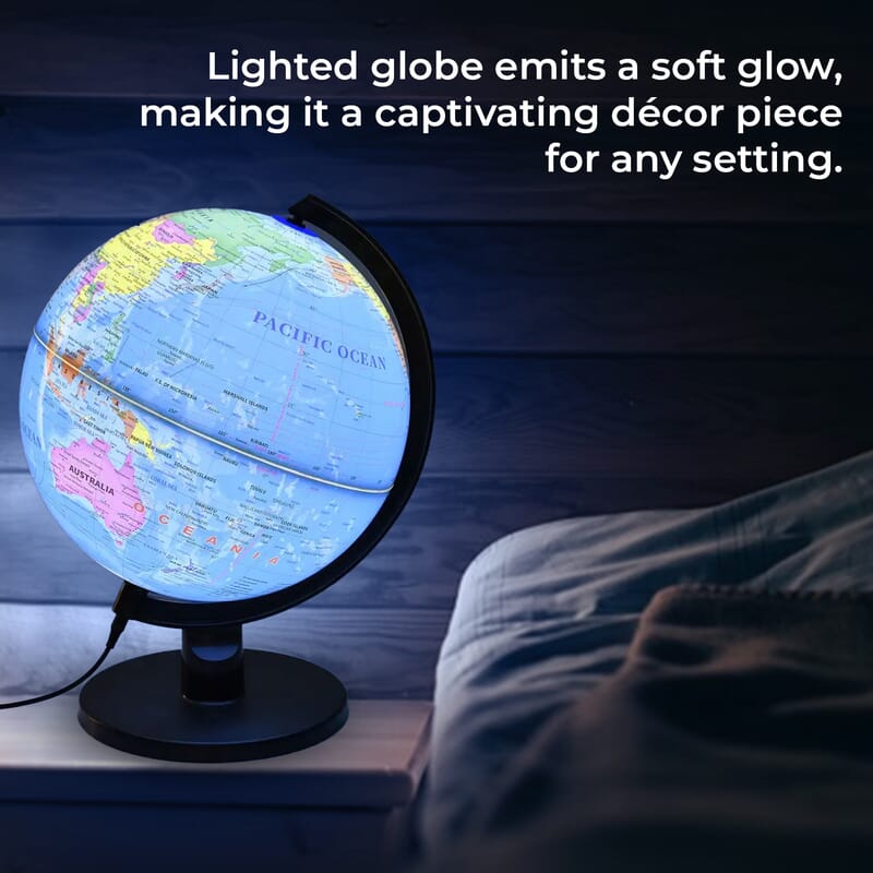 360 Degree Revolving Map of World Painted Globe with Light (USB) -Blue