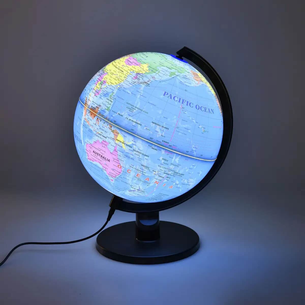 360 Degree Revolving Map of World Painted Globe with Light (USB) (14.5"X7") -Blue image number 6