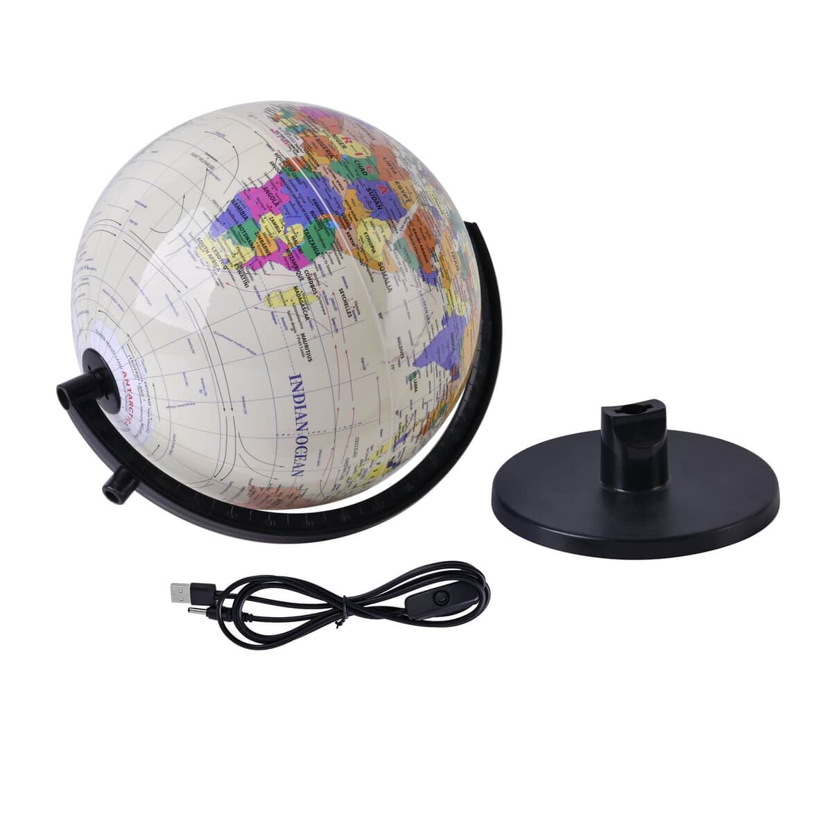 360 Degree Revolving Map of World Painted Globe with Light (USB) -Beige image number 0