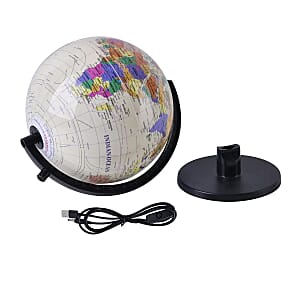 360 Degree Revolving Map of World Painted Globe with Light (USB) -Beige