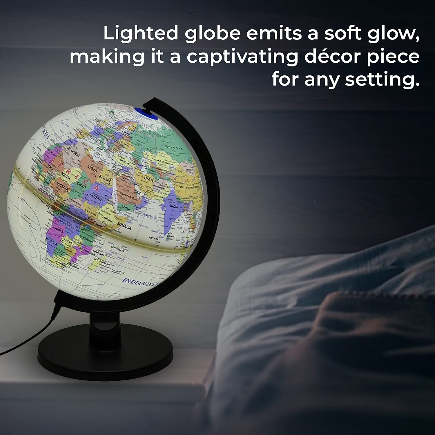 360 Degree Revolving Map of World Painted Globe with Light (USB) -Beige