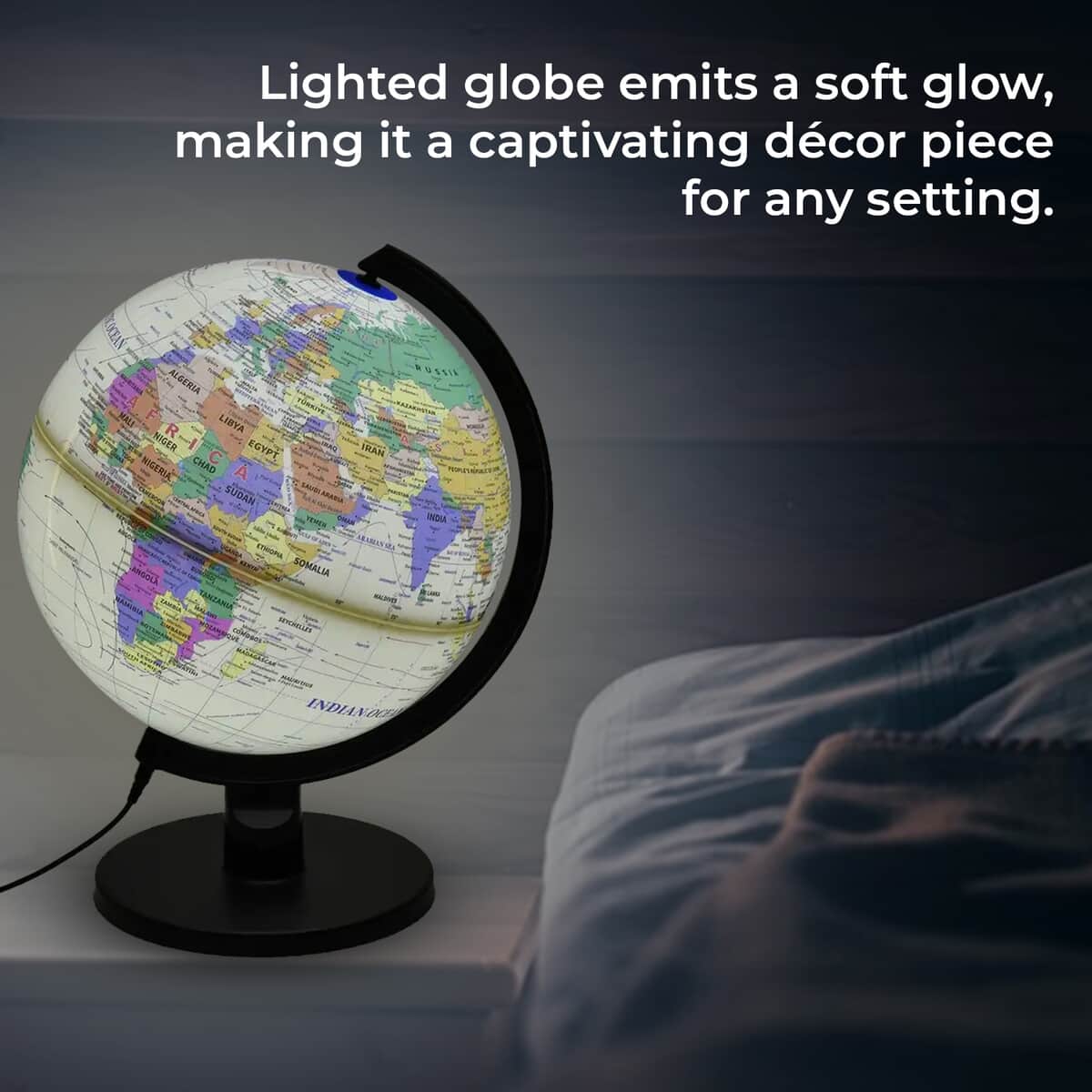 360 Degree Revolving Map of World Painted Globe with Light (USB) -Beige image number 1