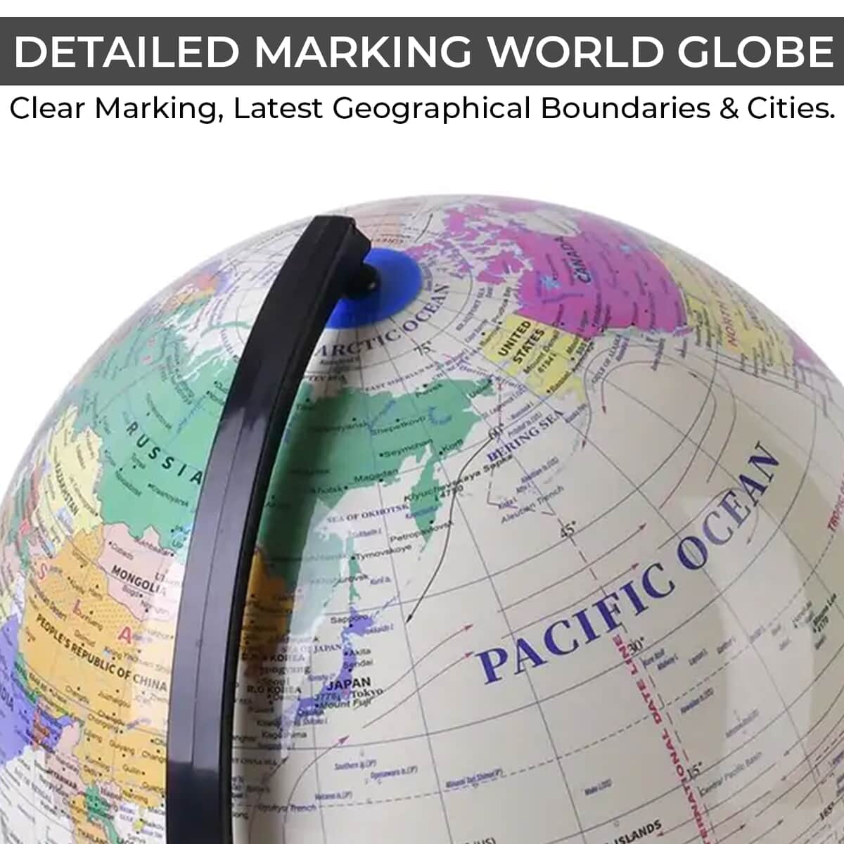 360 Degree Revolving Map of World Painted Globe with Light (USB) -Beige image number 3