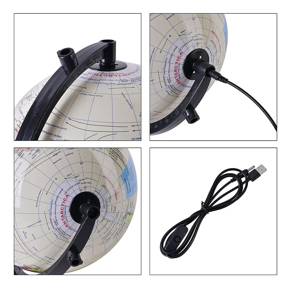 360 Degree Revolving Map of World Painted Globe with Light (USB) -Beige
