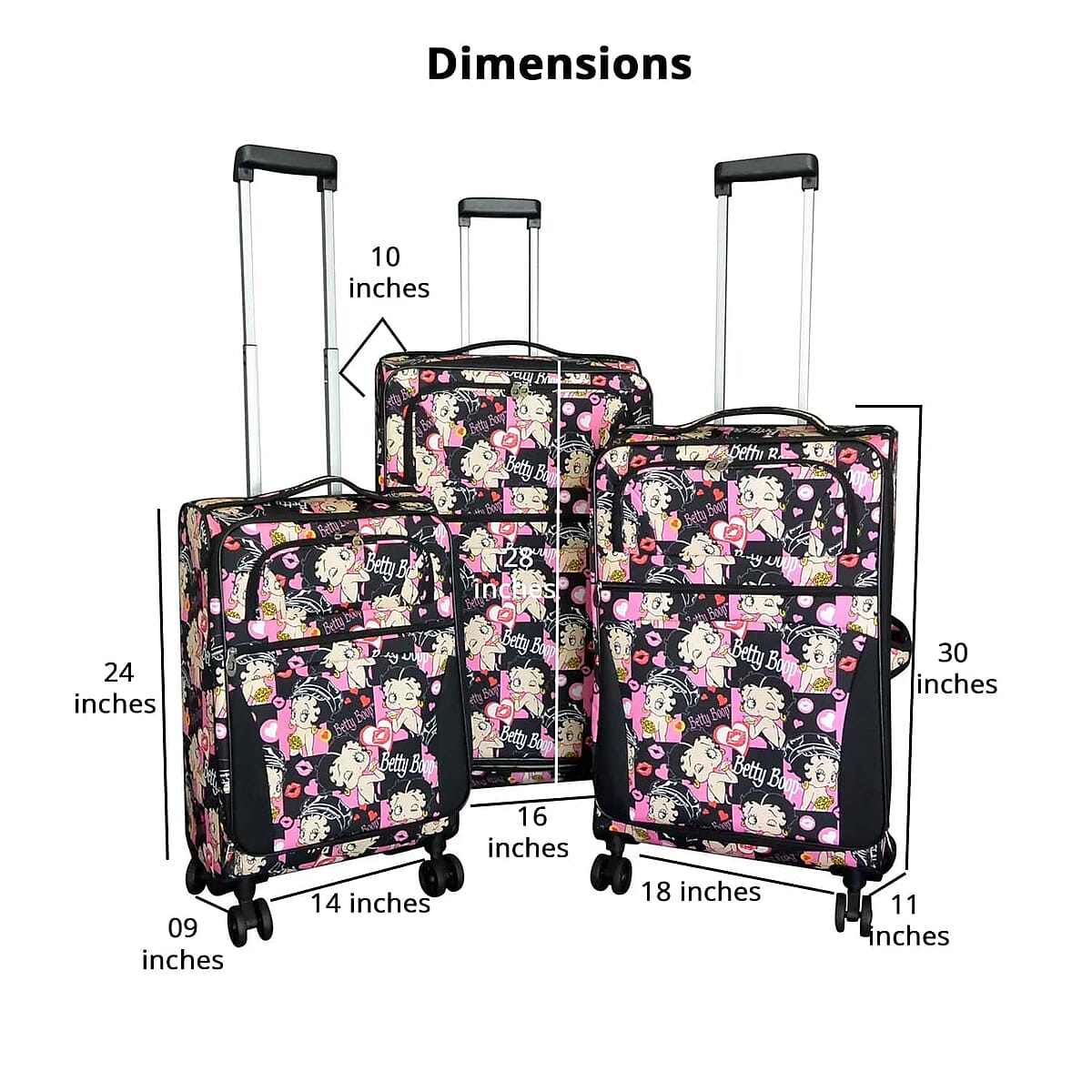 Betty Boop Black and Pink Luggage Set, Luggage 3 Piece, Suitcase Set, 3 piece Luggage Set, Suitcase Set of 3 (30, 28, 24) image number 4