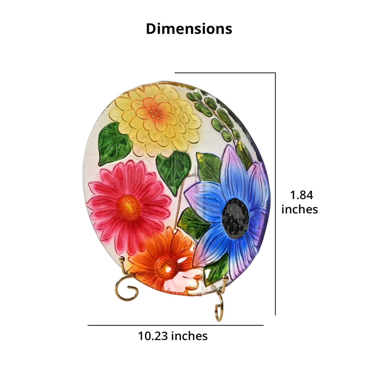 Multi Color Flower Pattern Glass Tray with Stand (10.23"x10.23"x1.85") image number 4