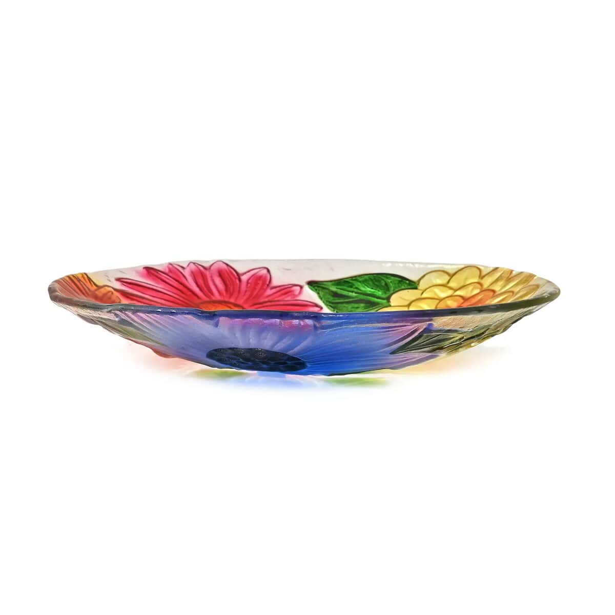 Multi Color Flower Pattern Glass Tray with Stand (10.23"x10.23"x1.85") image number 6