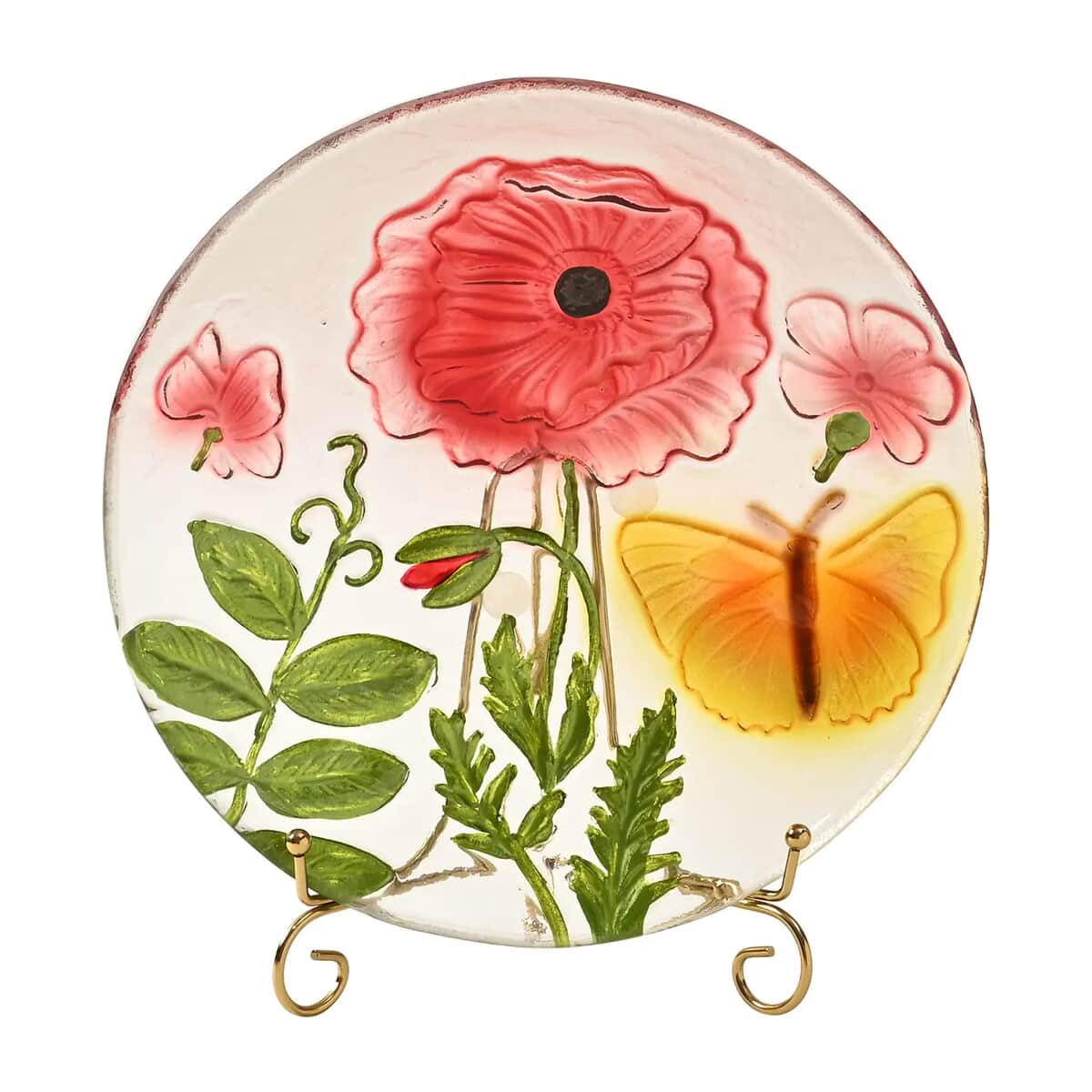 Flower and Butterfly Pattern Glass Tray with Stand image number 0