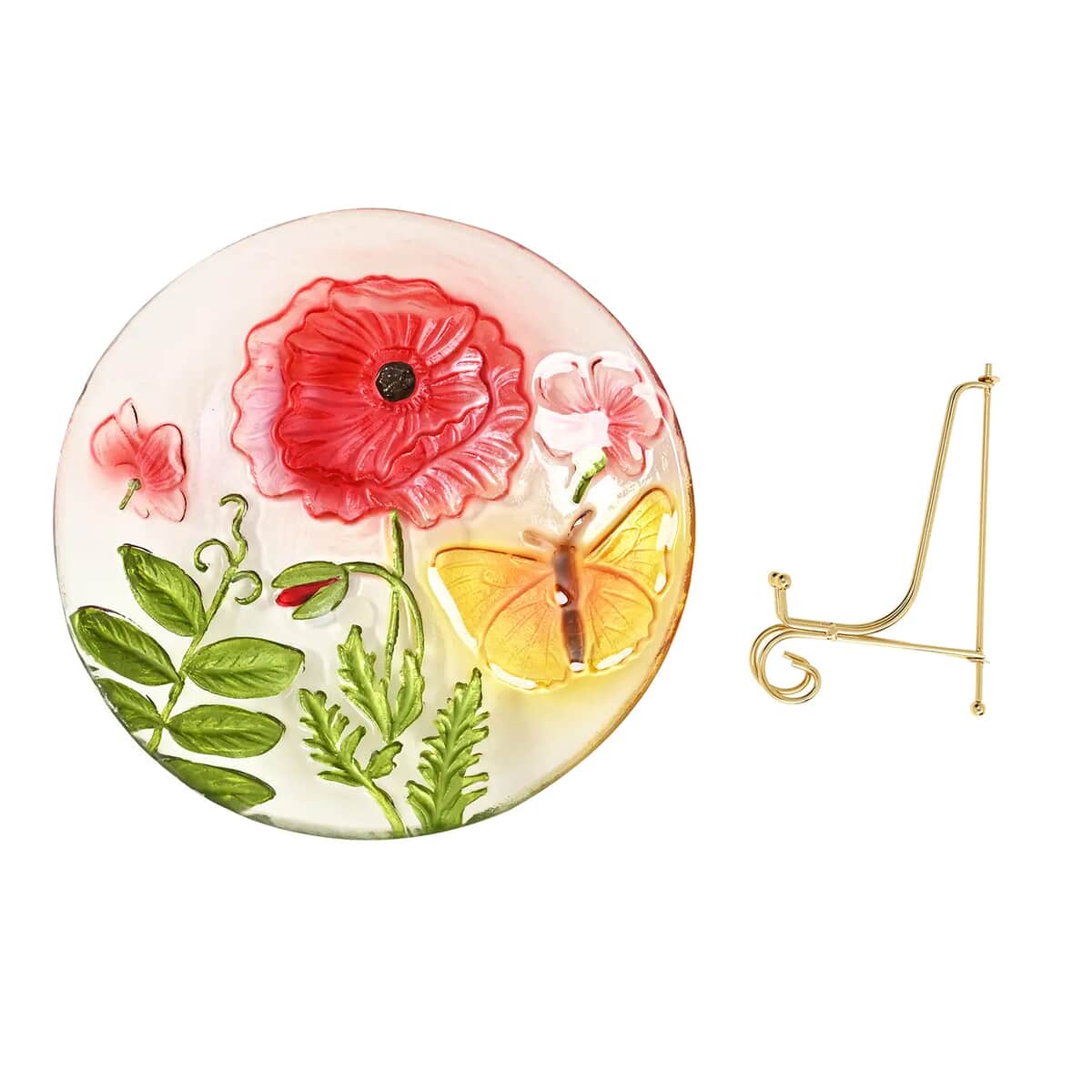 Flower and Butterfly Pattern Glass Tray with Stand image number 5