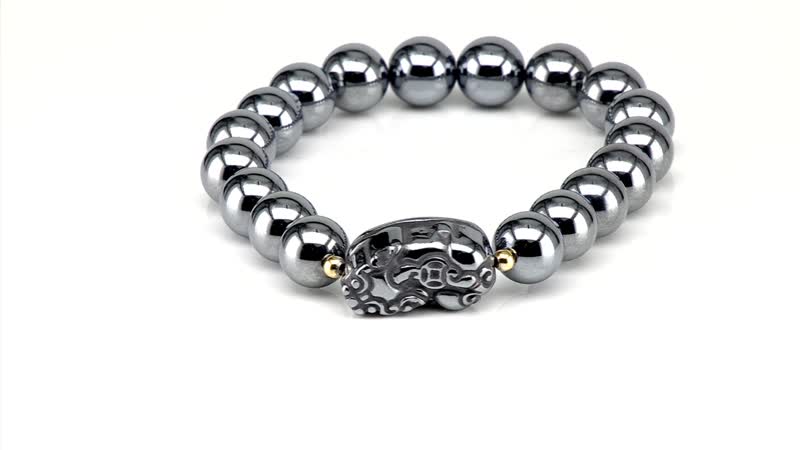 Terahertz 132.00 ctw Beaded with Pixiu Stretch Bracelet in 14K Yellow Gold Over Sterling Silver (6.5-7In)