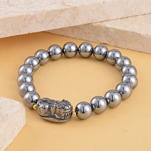 Doorbuster Terahertz 132.00 ctw Beaded with Pixiu Stretch Bracelet in 14K Yellow Gold Over Sterling Silver (6.5-7In)