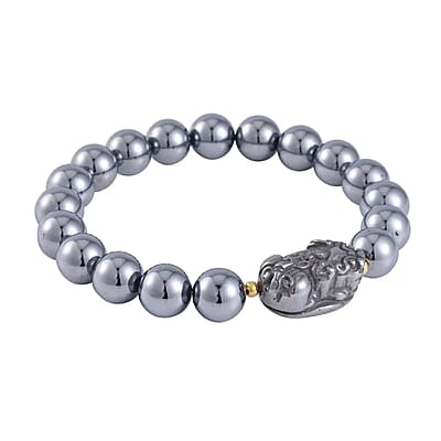  Terahertz 132.00 ctw Beaded with Pixiu Stretch Bracelet in 14K Yellow Gold Over Sterling Silver (6.5-7In)