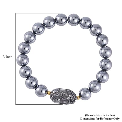  Terahertz 132.00 ctw Beaded with Pixiu Stretch Bracelet in 14K Yellow Gold Over Sterling Silver (6.5-7In)